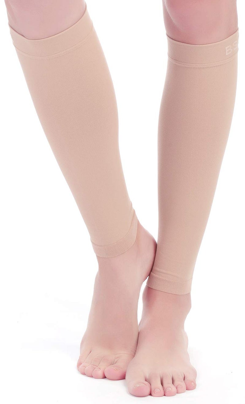 BSERA Calf Compression Sleeve Women, 2 Pairs 15-20mmHg Calf Support Footless Compression Socks Stockings for Shin Splints, Varicose Veins, Recovery (Nude/Skin, X-Large) - Image 5